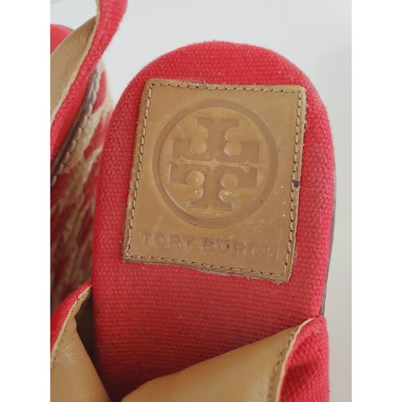 Tory Burch LINLEY Red Canvas Espadrille Wedge Sandals Size 10 M Shoes - Picture 6 of 12